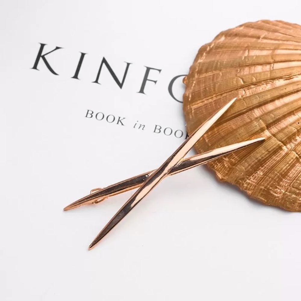 Criss-Cross Geometric Gold Slim Hair Pin Clip - Picture 6 of 8